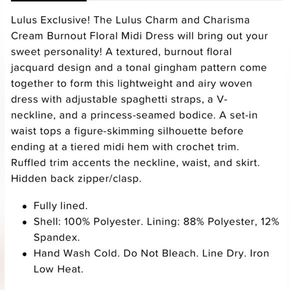 New Lulu’s Cream Charm and Charisma Floral Burnout Tiered Midi Dress XS - Picture 11 of 11